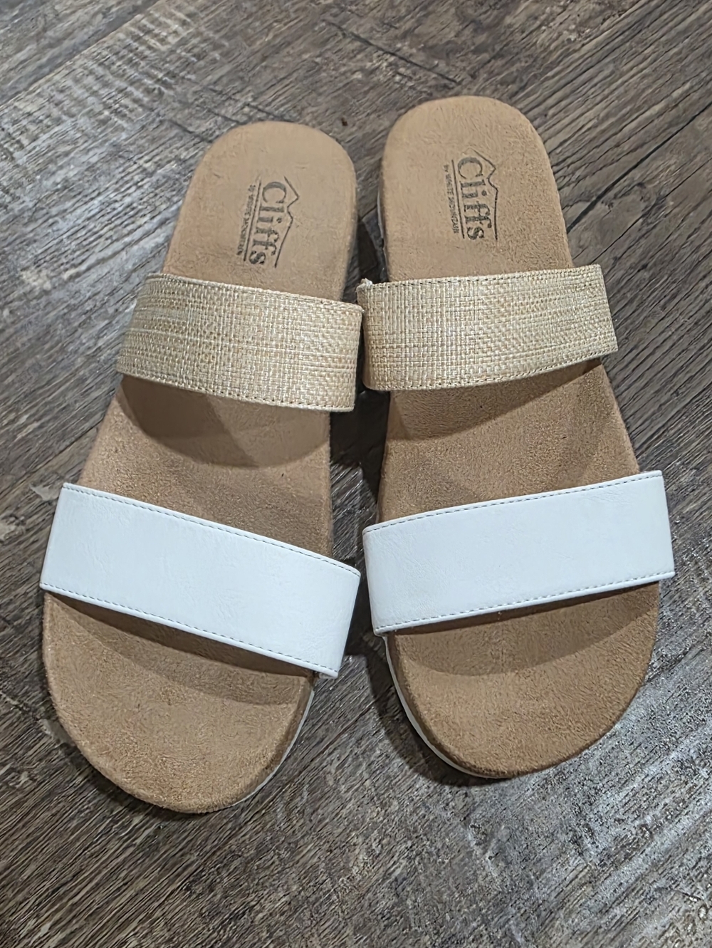 Cliffs by WHITE MOUNTAIN White and Natural Double-Strap Slide Sandals